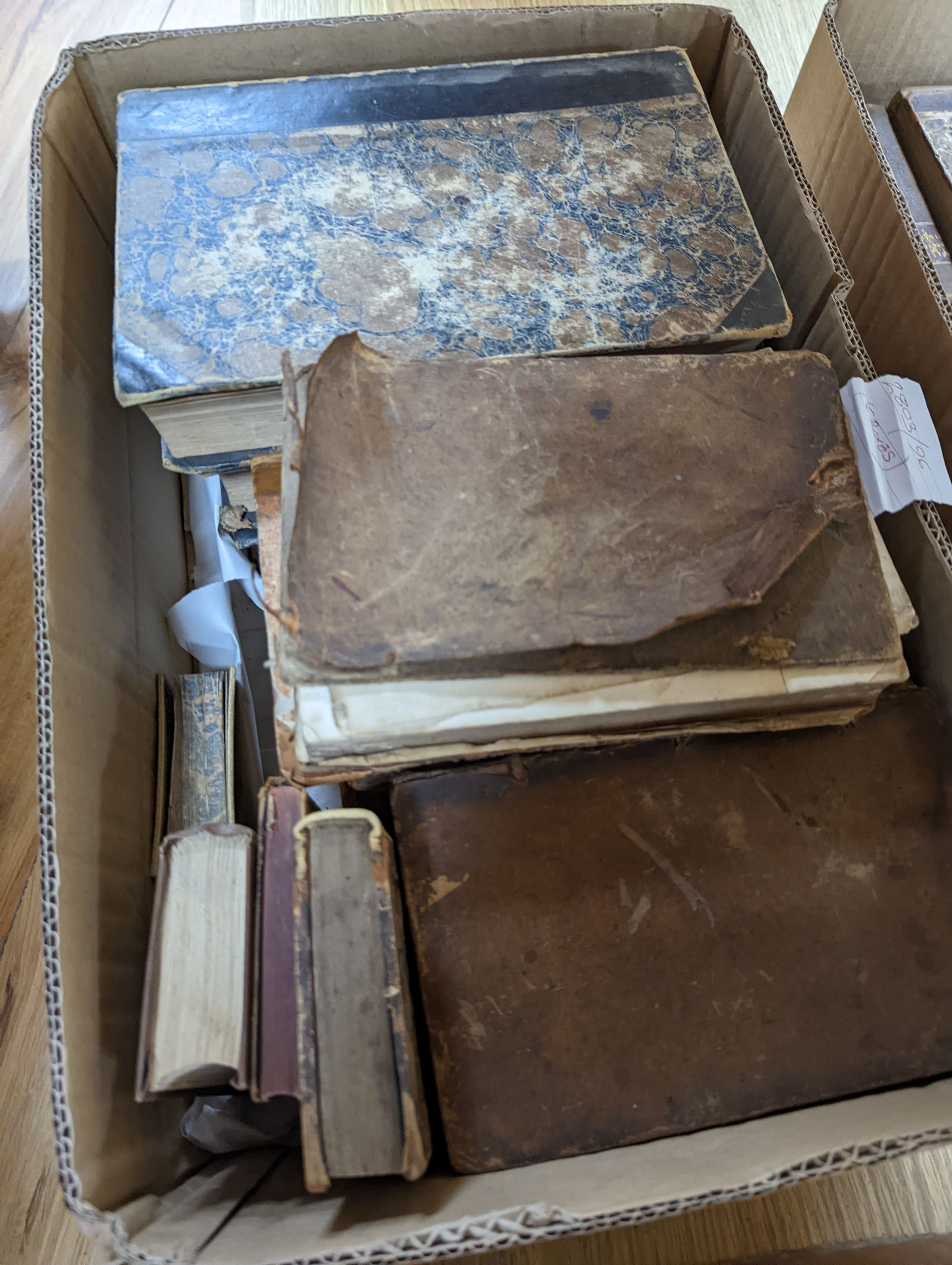 Old Leather - a quantity of antiquarian volumes, various dates and bindings, approx. 90 in total, in 6 boxes.
